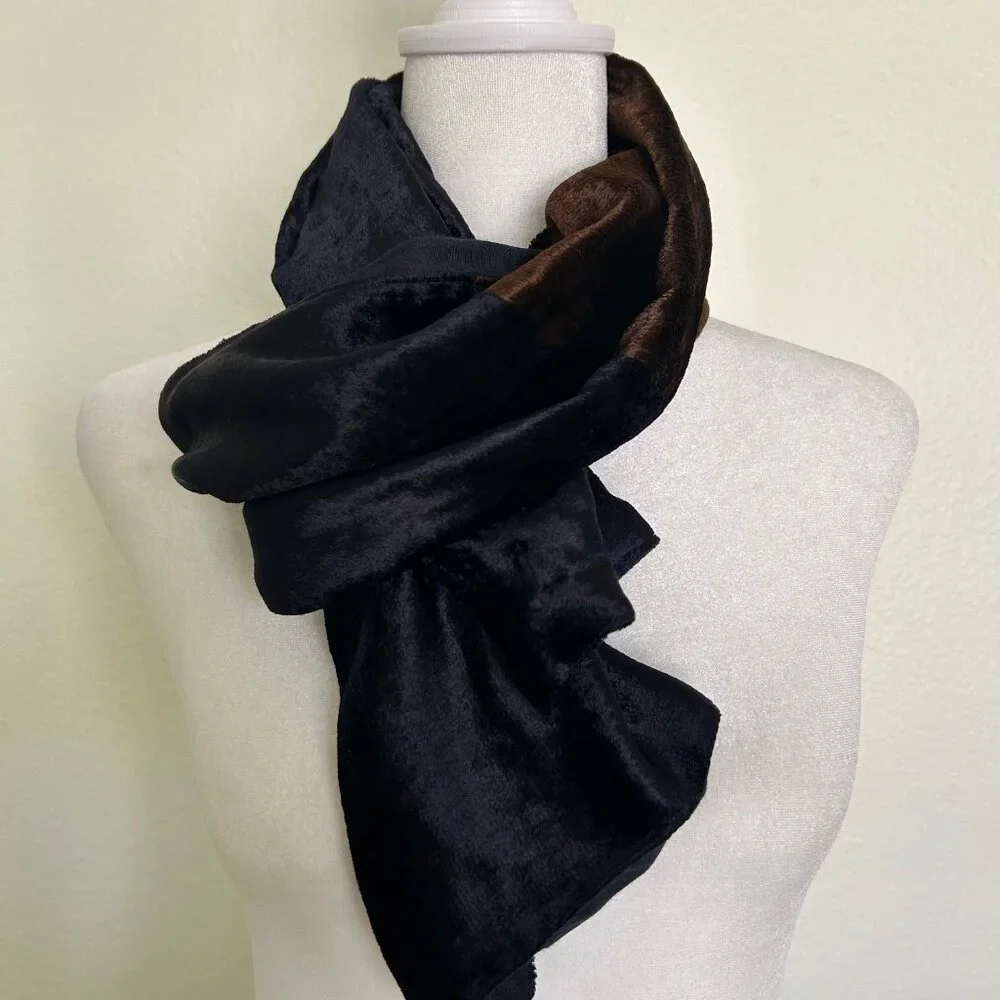 Kenneth Cole Collection Scarf Black Brown Colorblock Rayon Soft Lightweight Luxe